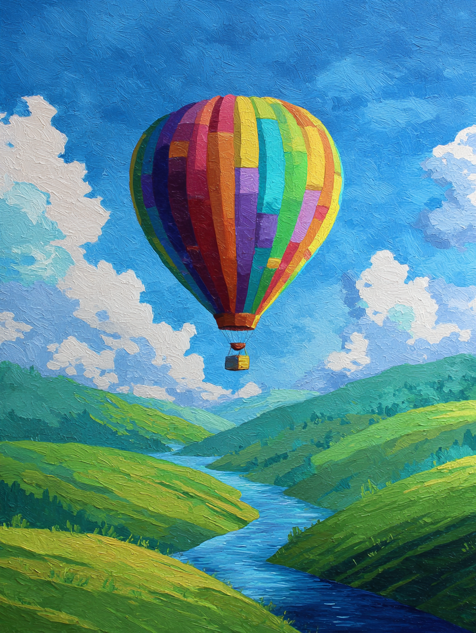 Malen nach Zahlen – Heißluftballon über Hügeln