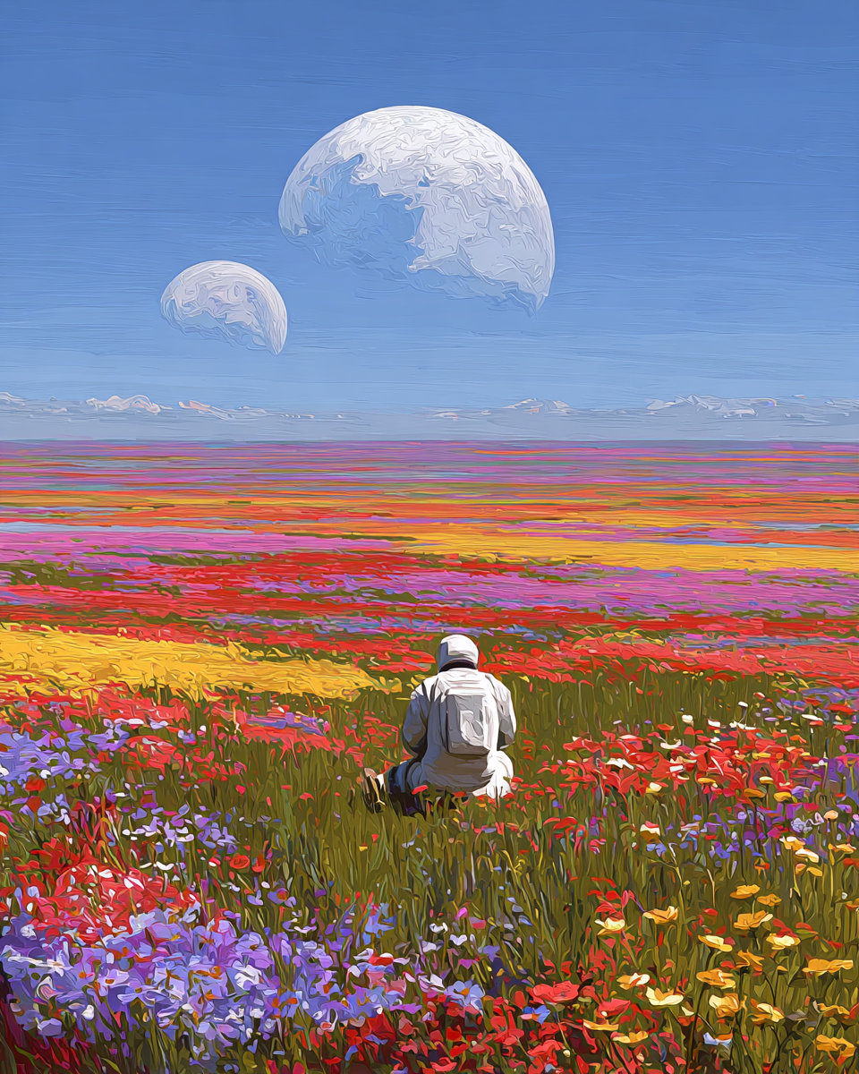 Malen nach Zahlen – Astronaut in der Blumenwiese