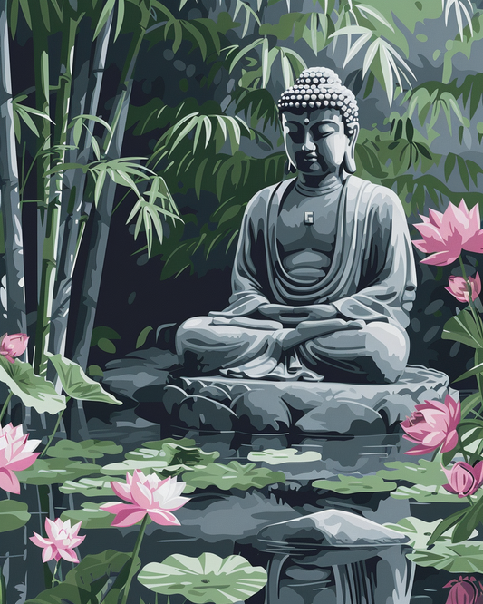Paint by Numbers Set “Peaceful Stone Buddha Statue” – 40x50 cm – 36 Colors