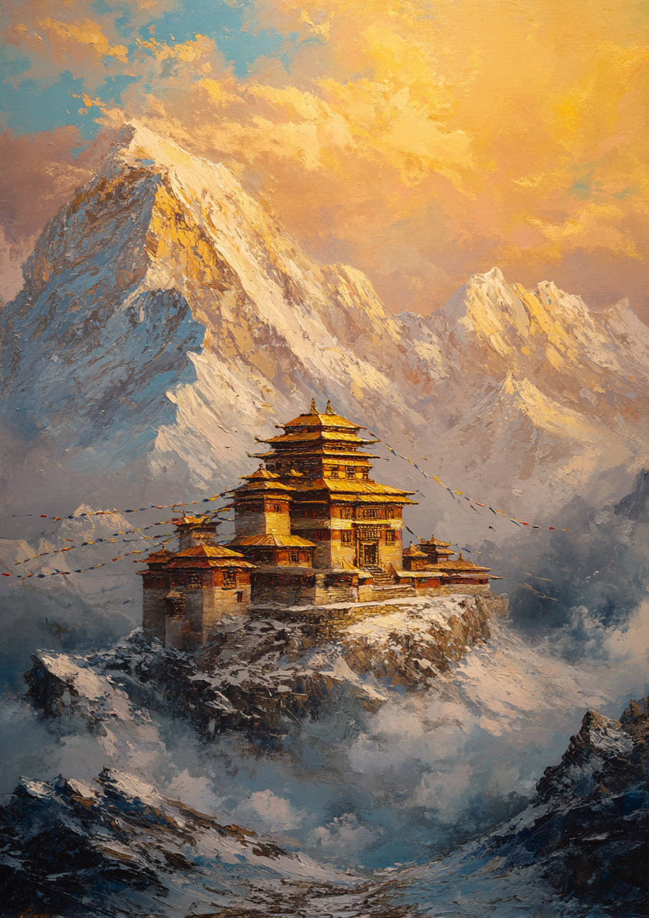 Malen nach Zahlen – Goldener Tempel im Schnee