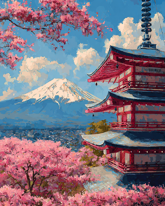 Malen nach Zahlen – Chureito Pagode mit Fuji