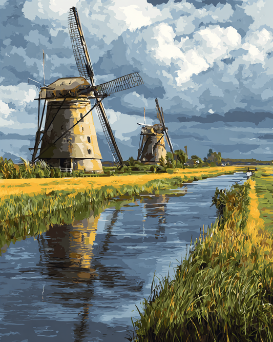 Malen nach Zahlen – Windmühlen von Kinderdijk