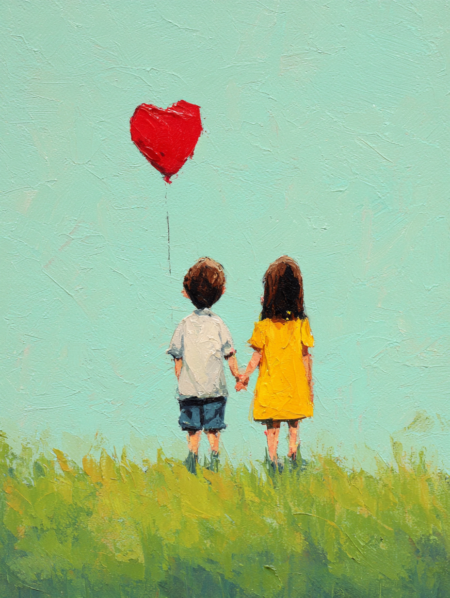 Paint by numbers - children with heart-shaped balloon